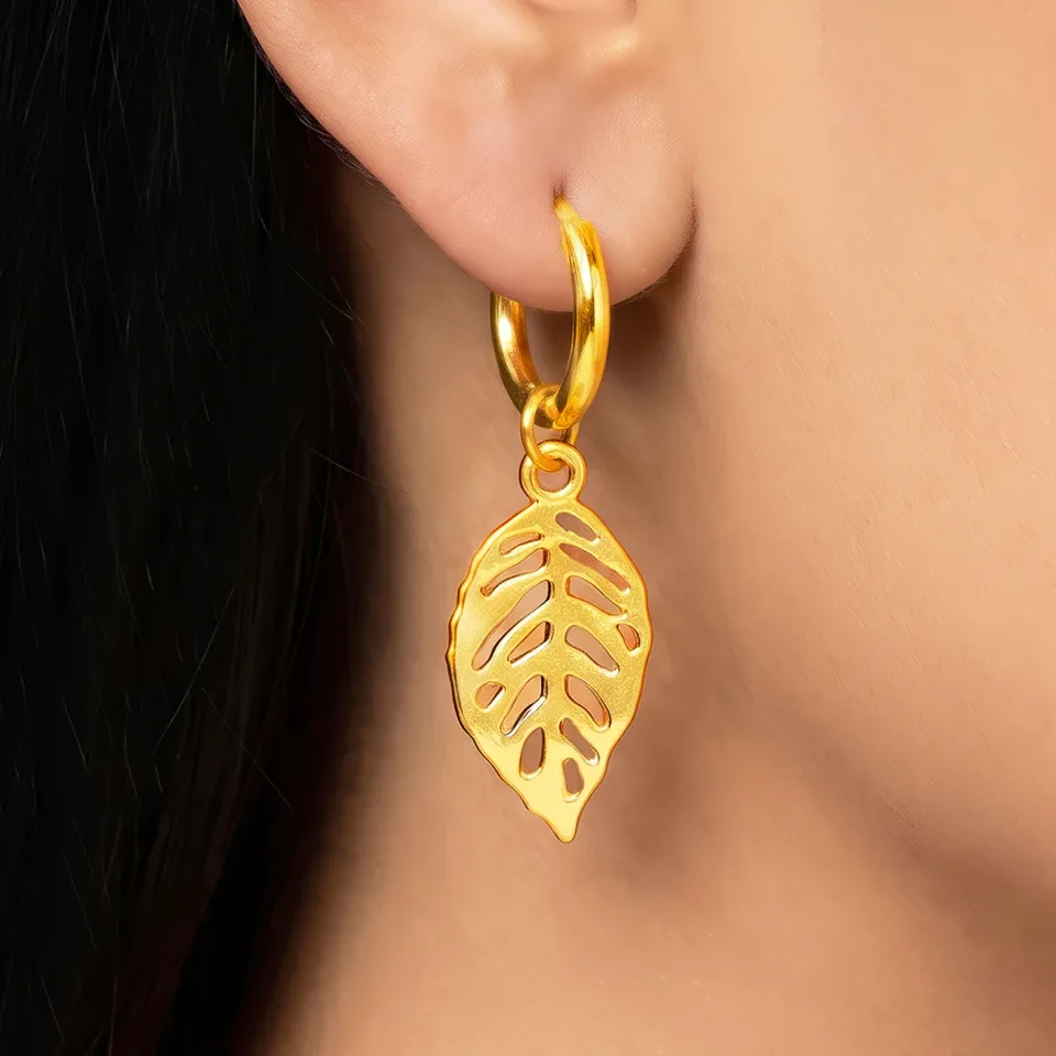 Earrings Anti-Tarnish Gold Plated Leaf Danglers
