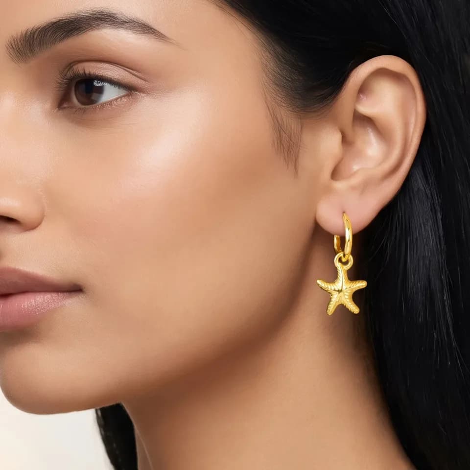 Earrings Anti-Tarnish Gold Plated Starfish Hoops
