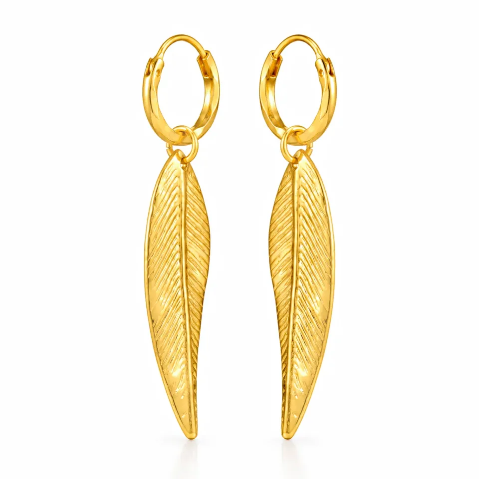 Earrings Anti-Tarnish Gold Plated Long Leaf Danglers