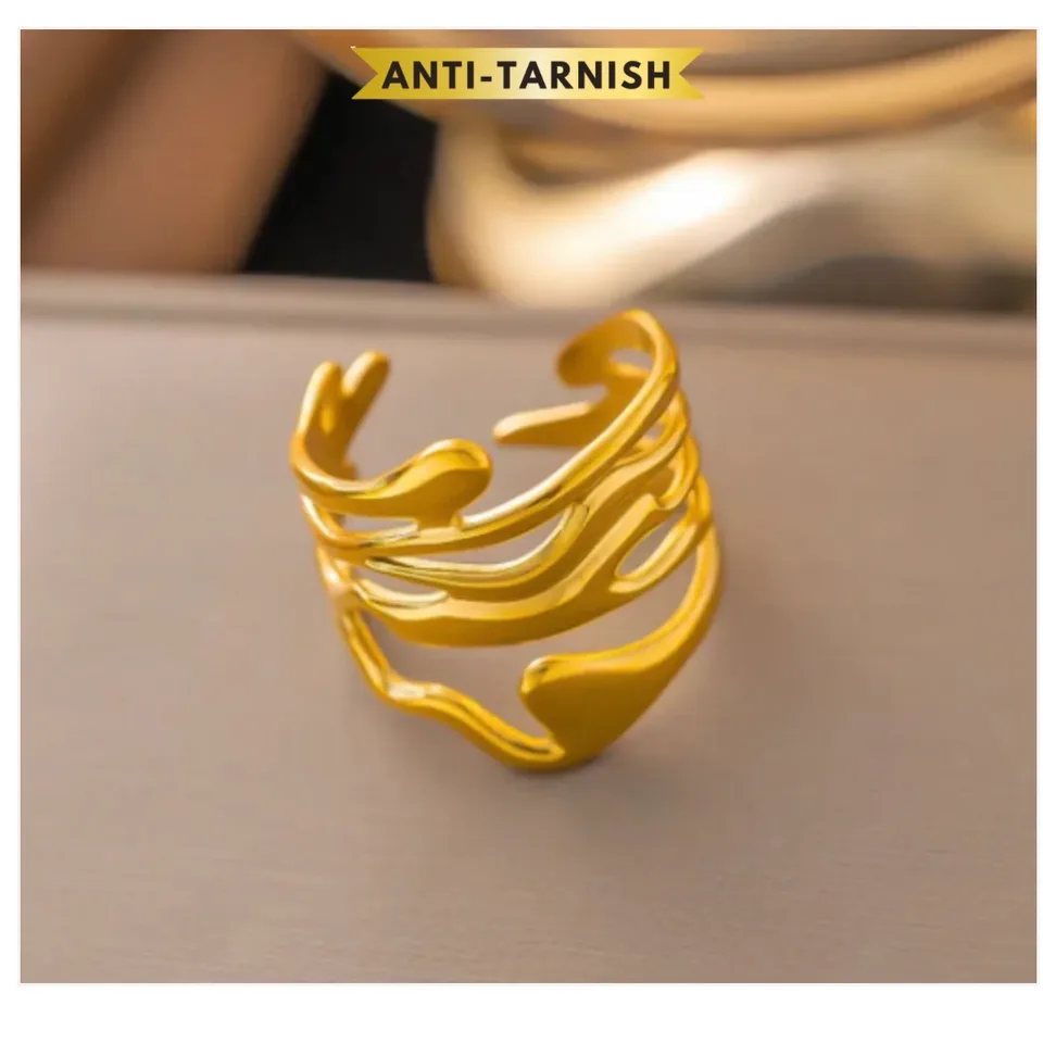 Anti Tarnish- Chunky Hollow Abstract Ring