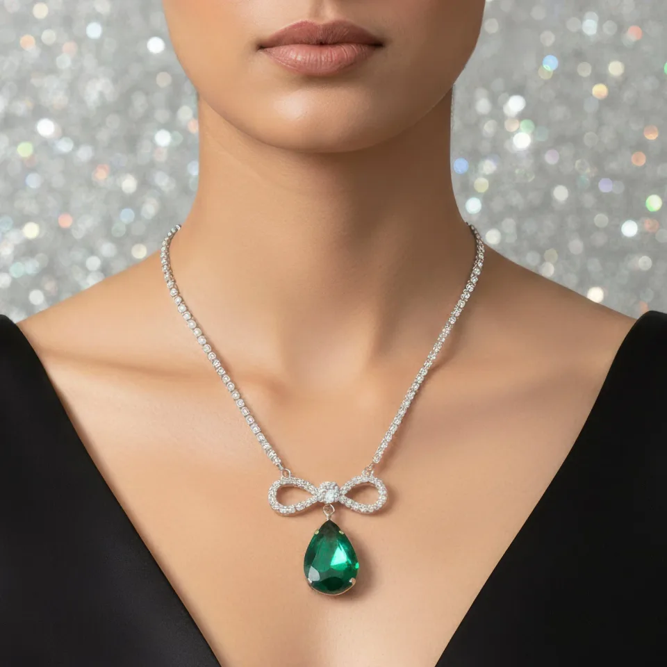 Nityara Necklace Anti-Tarnish Crystal Studded INFINITY Emerald Set