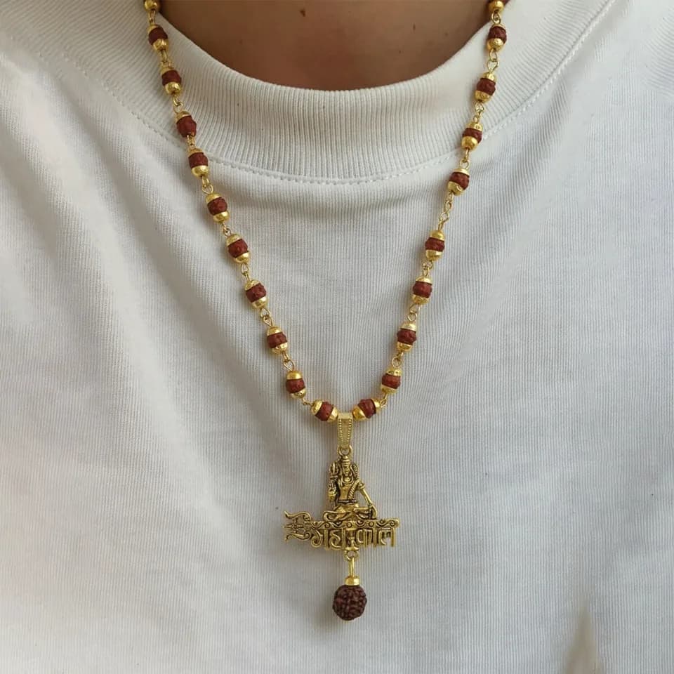 Mahakal Pendant With Rudraksha Necklace – Spiritual Strength