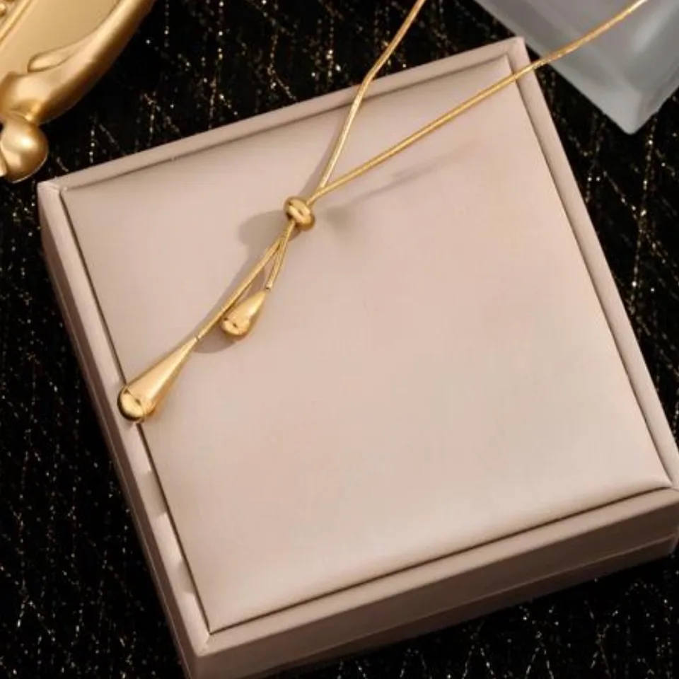Anti Tarnish - Gold Plated Drop Chain Pendant