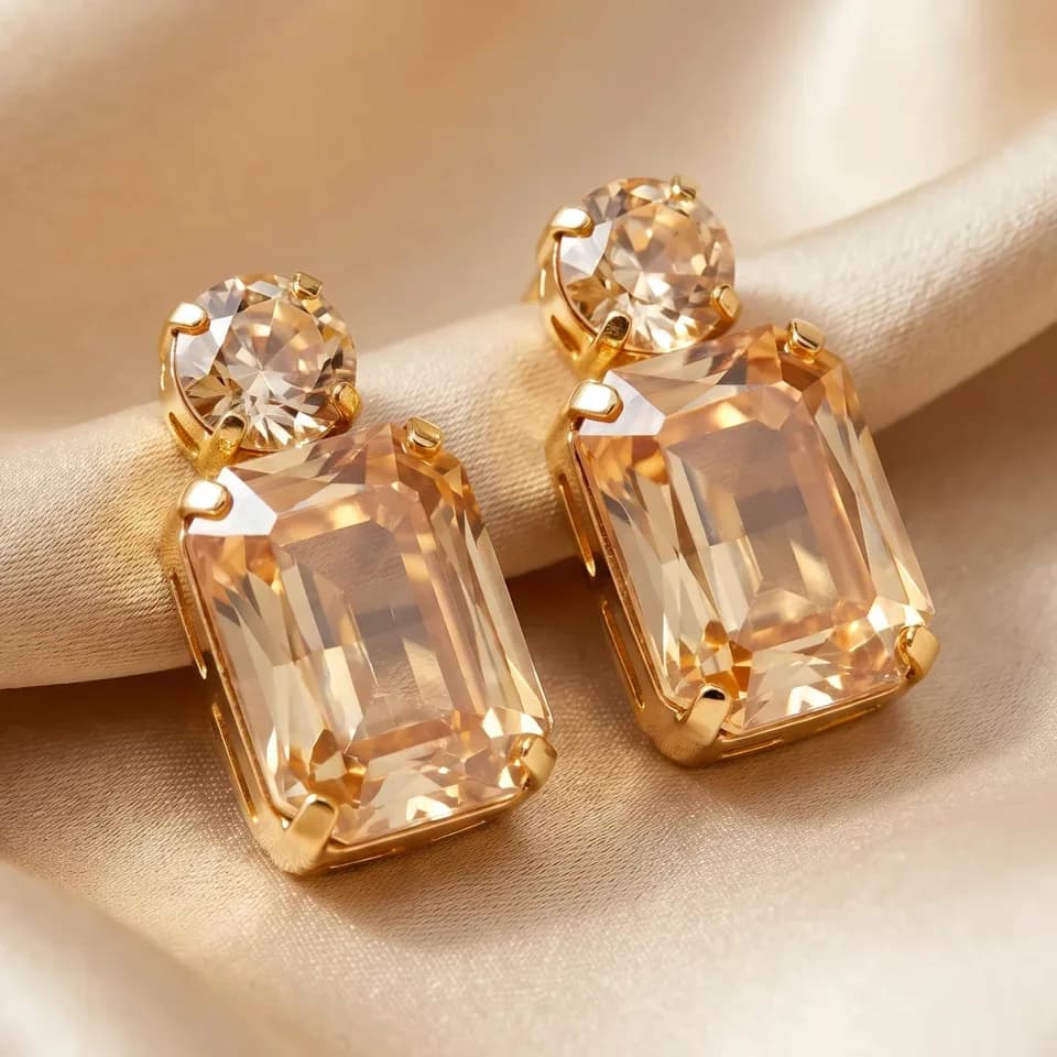 Nityara Gold Plated Champagne Crystal Earrings