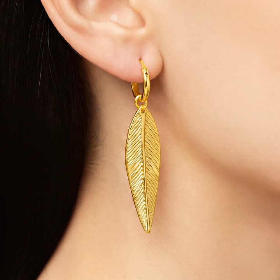 Nityara Gold Plated Long Leaf Danglers