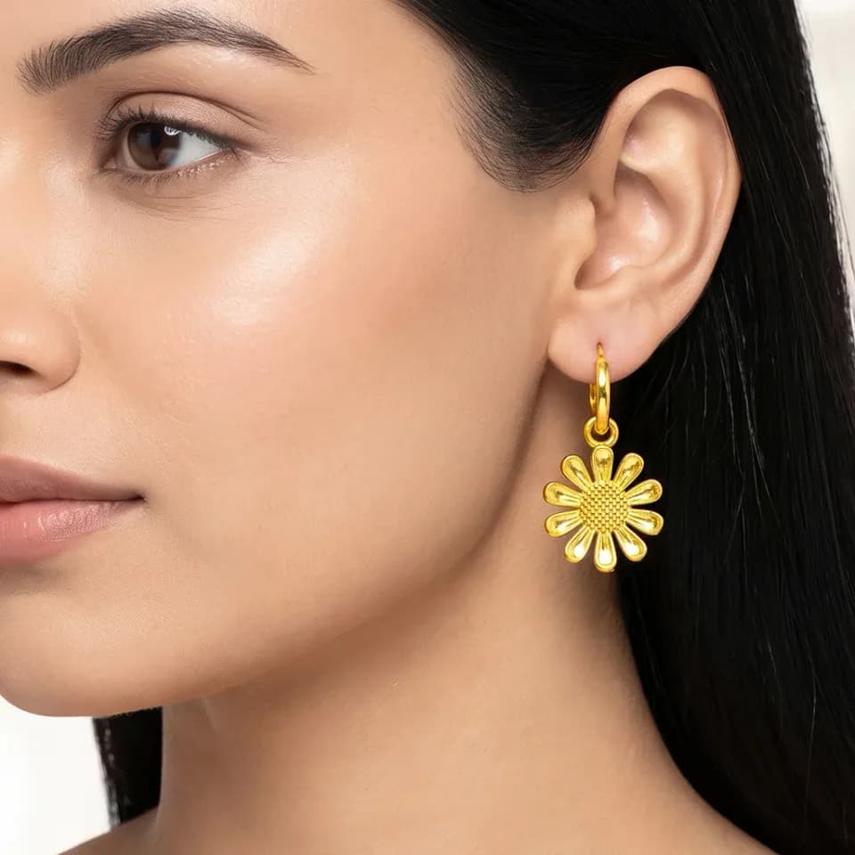 Earrings Anti-Tarnish Gold Plated Sunflower Hoops