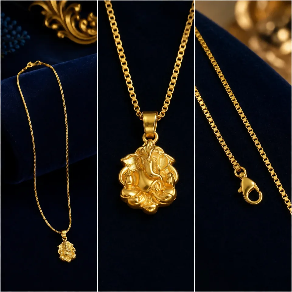 Gold-Plated Divine Lord Ganesha Pendant With Chain For Men & Women | Micro Gold Finish Devotional Necklace
