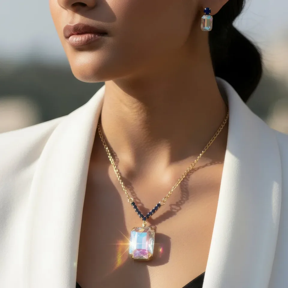 Nityara V-Shape Pendant Set With Earrings