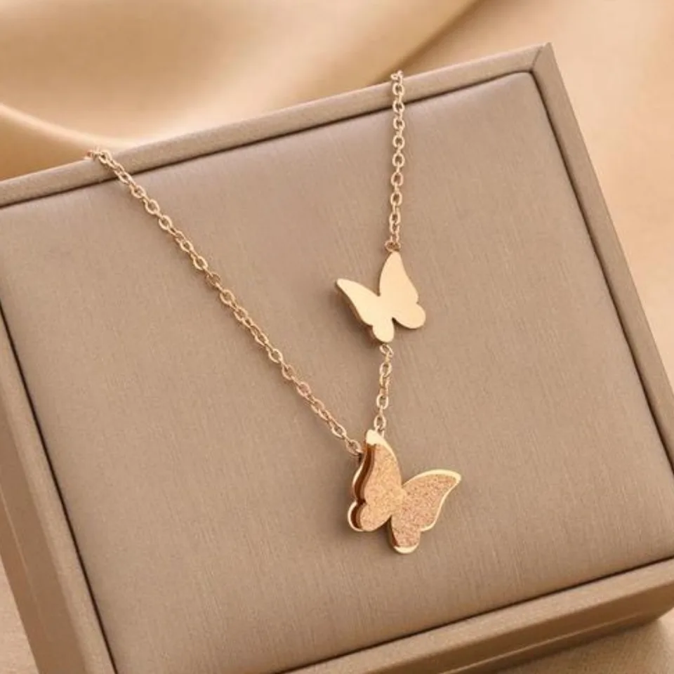 Anti Tarnish - Butterfly Clavicle Rose Gold Pendant