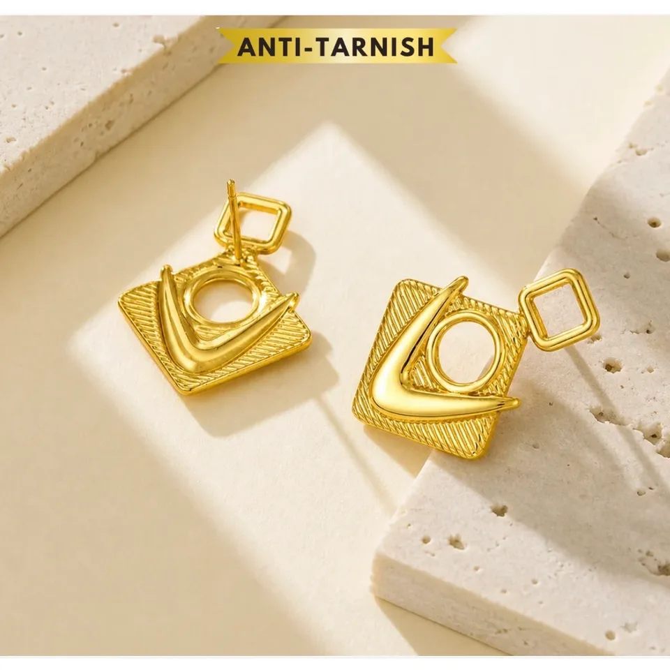 Anti Tarnish - Geometric Statement Drop Earrings