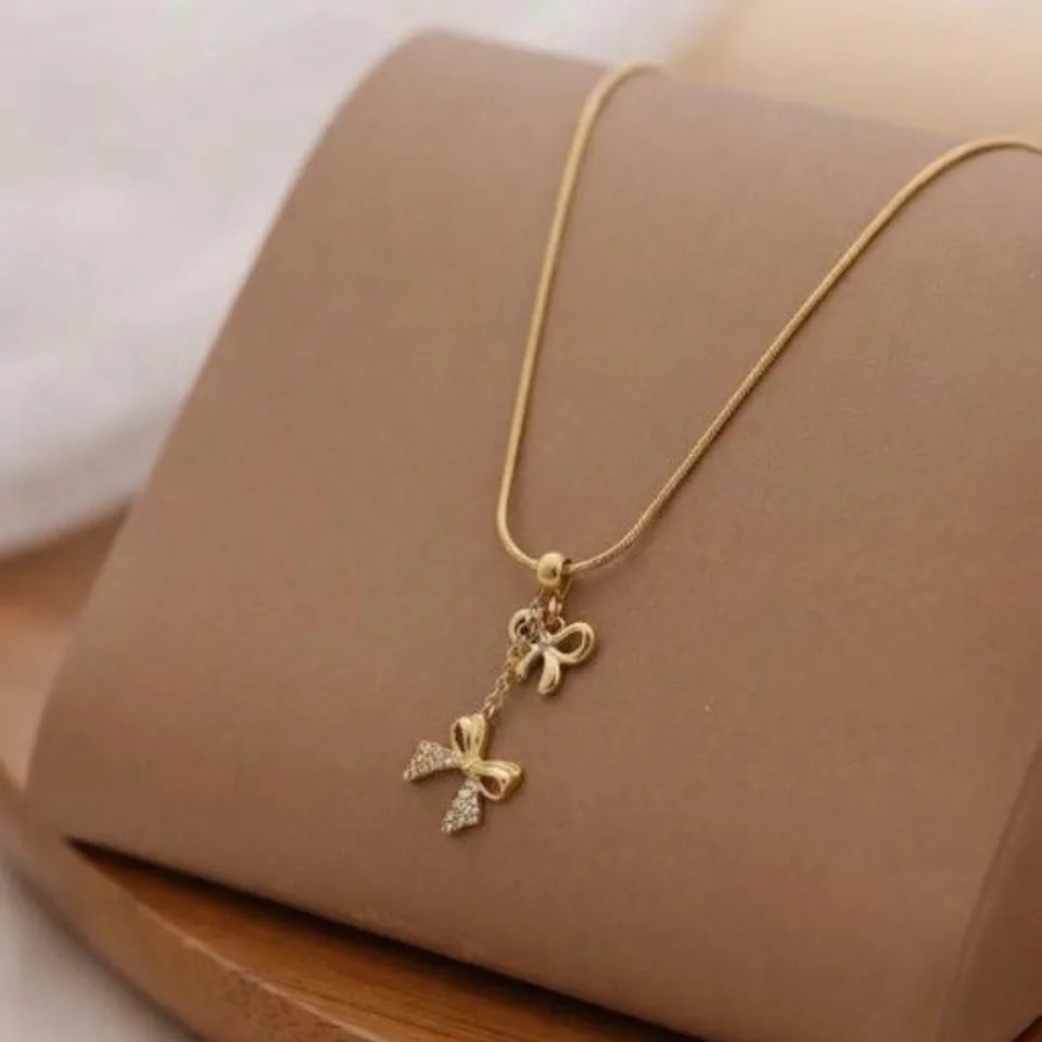 Anti Tarnish - Cubic Zirconia Bow Pendant