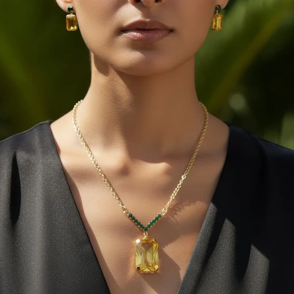 Nityara Necklace Anti-Tarnish Crystal Set With Earrings