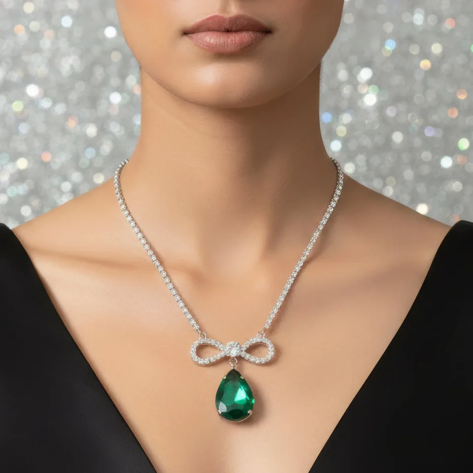 Nityara Crystal Studded INFINITY Emerald Set